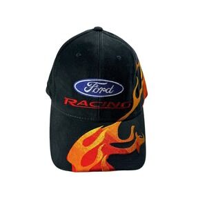 Ford Racing Baseball Cap Black Hat Embroidered Flame Graphics One Size Fit All